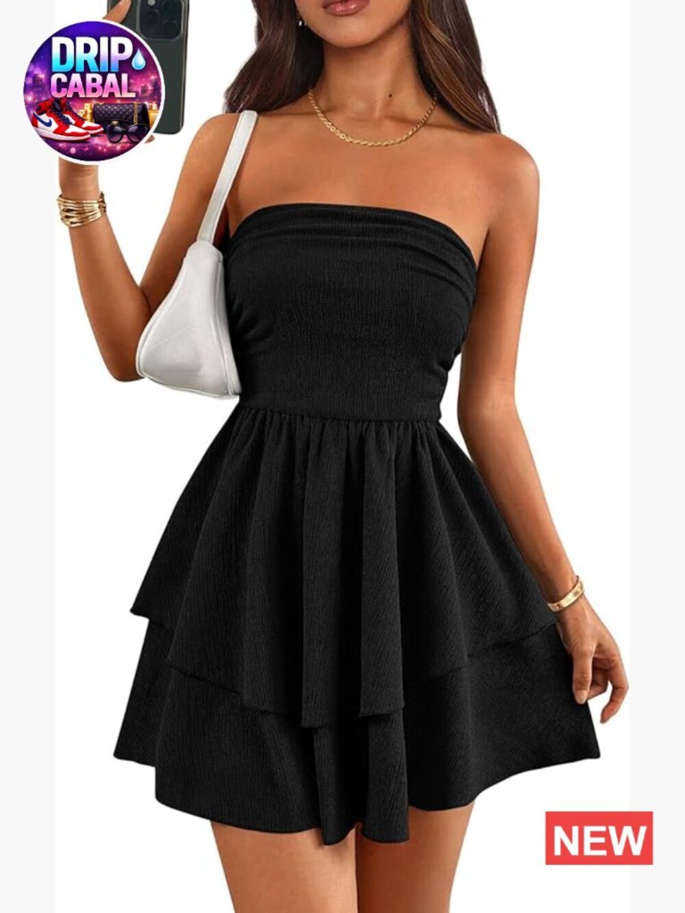 Strapless Tube Mini Dress with Smocked Back and Ruffled Hem